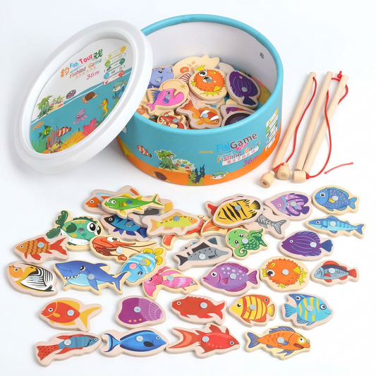 Wooden Magnetic Fishing Toy Bucket