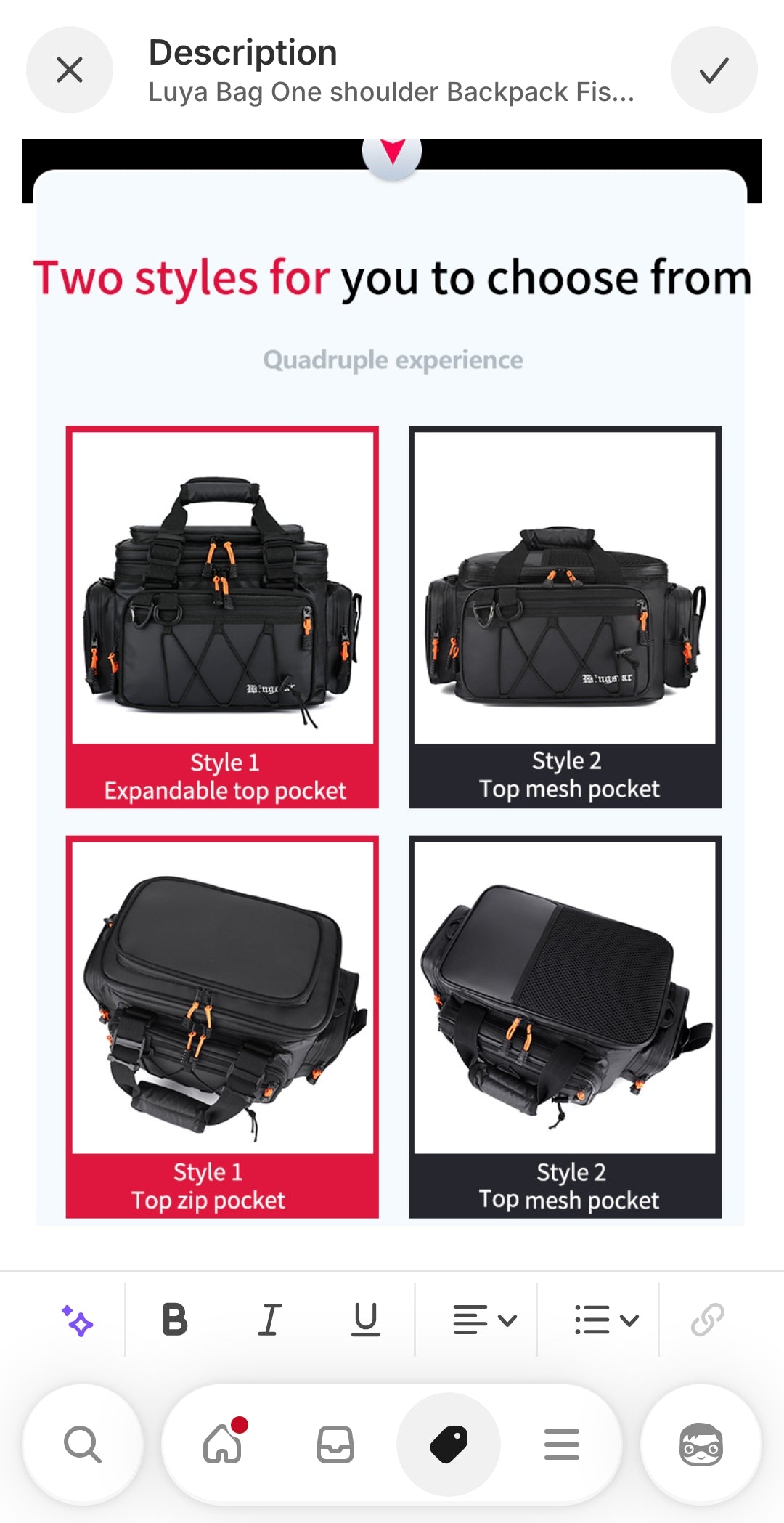 Fishing bag with insulated compartment
